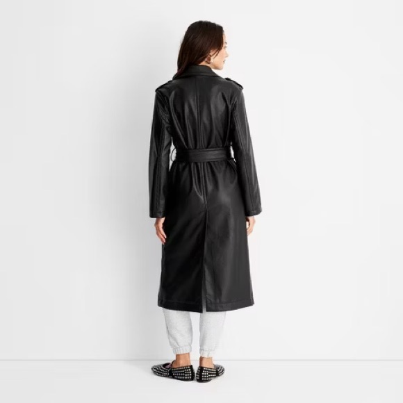 NWT Women's Faux Leather Trench Coat - A New Day™ Black size Small - Picture 2 of 9